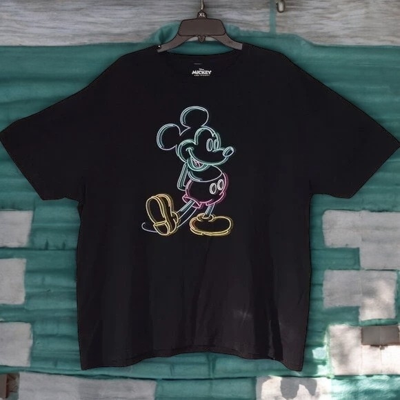 Disney Black Tee with Neon Mickey Mouse - Picture 1 of 5
